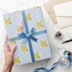 Papel De Presente Padrão de Botões-de-Ouro Florais Vintage com Listr