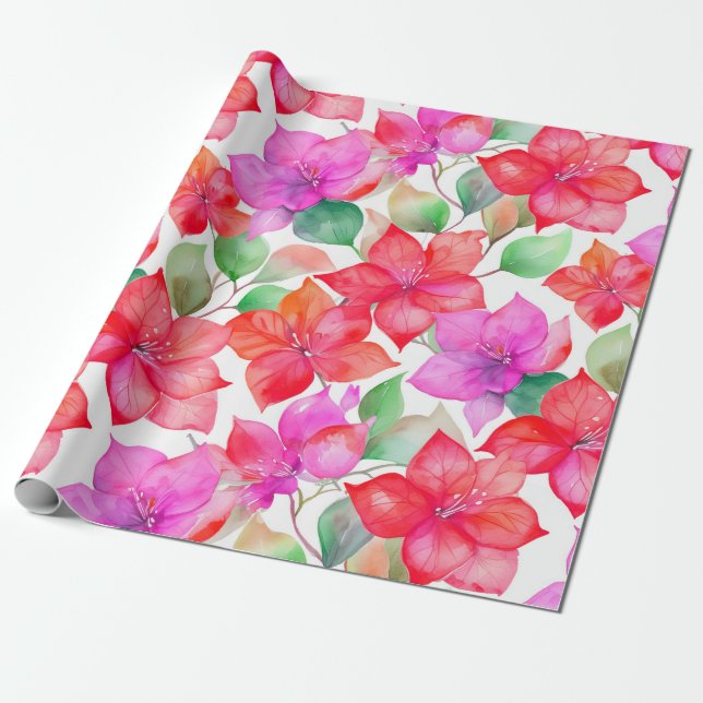 Papel De Presente Padrão de bougainvillea tropical (Desenrolado)