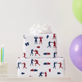 Papel De Presente Padrão de Boxer para Luvas Vermelhas e Azuis
