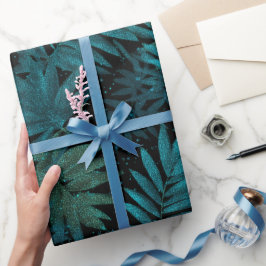 Papel De Presente Padrão de Brilho Azul Verde Tropical