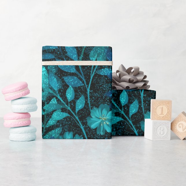 Papel De Presente Padrão de Brilho Azul Verde Tropical (Chá de bebê)
