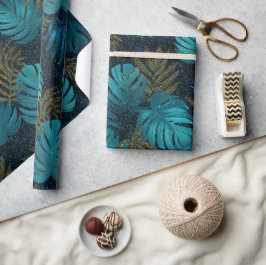 Papel De Presente Padrão de Brilho Azul Verde Tropical