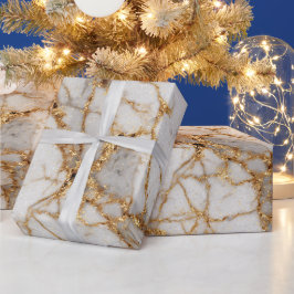 Papel De Presente Padrão de Brilho Branco com Veio de Ouro de Mármor