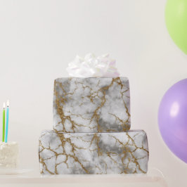 Papel De Presente Padrão de Brilho Branco com Veio de Ouro em Mármor
