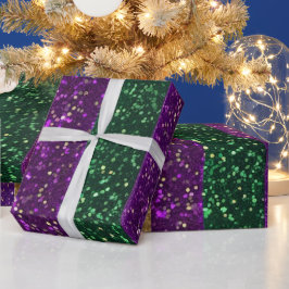 Papel De Presente Padrão de Brilho de Mardi Gras Roxo Amarelo Verde