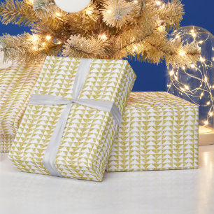 Papel De Presente Padrão de Brilho Dourado e Triângulos Brancos