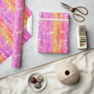 Papel De Presente Padrão de Brilho em Glitter Rosa Laranja Roxo
