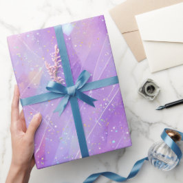 Papel De Presente Padrão de Brilho Iridescente Lavanda Estético