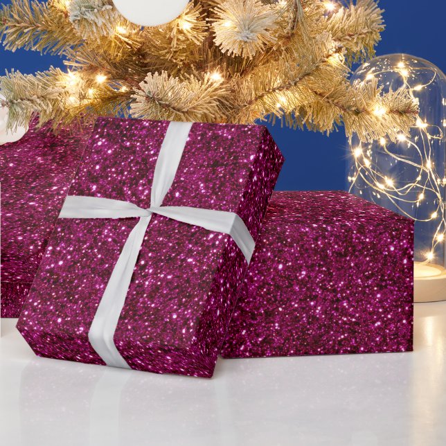 Papel De Presente Padrão de Brilho Magenta Vibrante Glitter Rosa (Feriados)