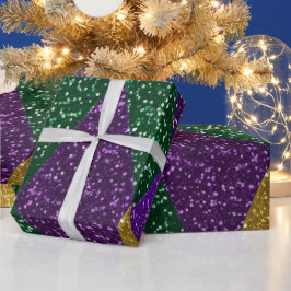 Papel De Presente Padrão de Brilho Mardi Gras Roxo Amarelo Verde