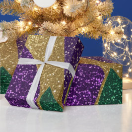 Papel De Presente Padrão de Brilho Mardi Gras Roxo Amarelo Verde