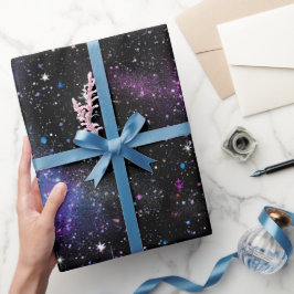 Papel De Presente Padrão de Brilho Preto Misturado Galáxia Cósmica
