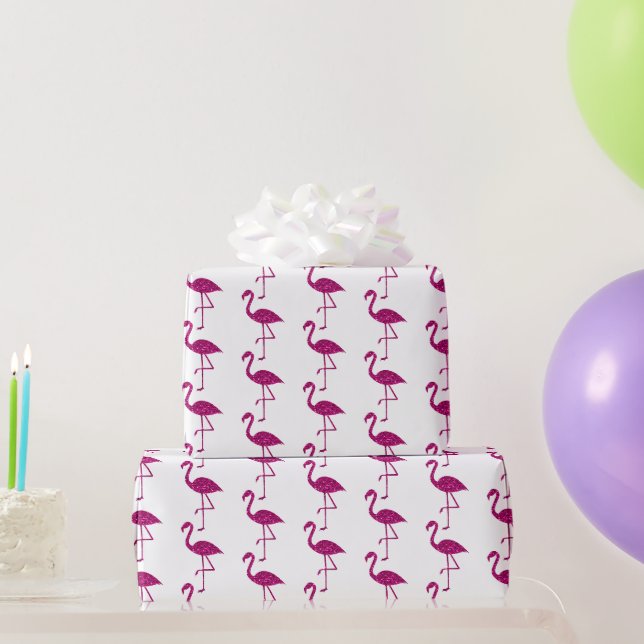 Papel De Presente Padrão de brilho rosa de flamingo cintilante branc (Presentes para festas)