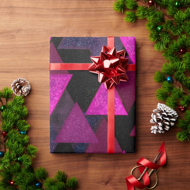 Papel De Presente Padrão de Brilho Rosa Elétrico Neon com Glitter Pr (Presente de Natal)