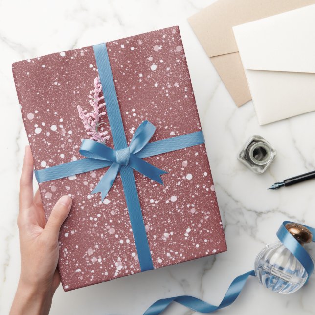 Papel De Presente Padrão de Brilho Rosa Empoeirado Romântico Branco (Presentear)