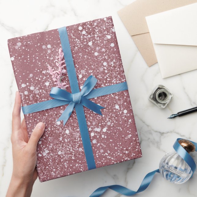 Papel De Presente Padrão de Brilho Rosa Empoeirado Romântico Branco (Presentear)