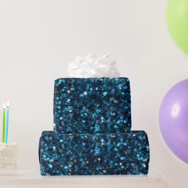 Papel De Presente Padrão de Brilho Turquesa Oceano Azul Glitter (Presentes para festas)