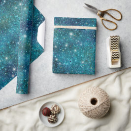 Papel De Presente Padrão de Brilho Turquesa Oceano Azul Glitter
