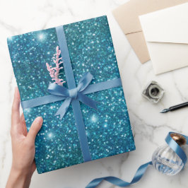 Papel De Presente Padrão de Brilho Turquesa Oceano Azul Glitter