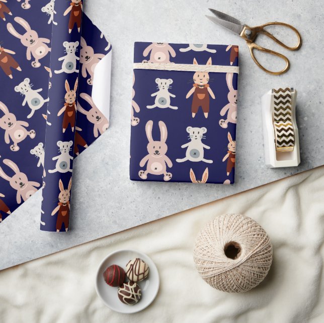 Papel De Presente Padrão de Brinquedo de Gato de Gato de Urso Azul-B (Artesanato)