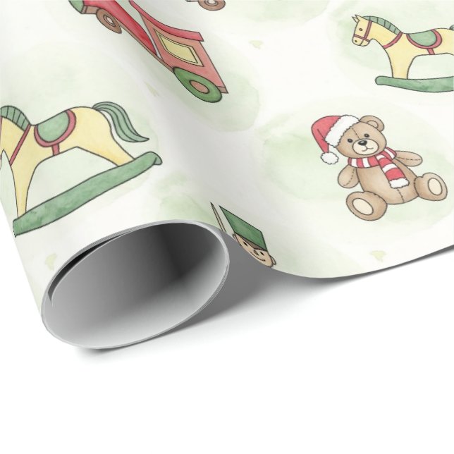 Papel De Presente Padrão de Brinquedo de Natal Antigo | Balanço Fest (Ponta do rolo)