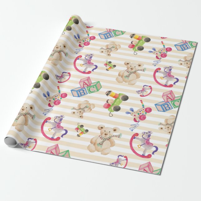 Papel De Presente Padrão de brinquedos de criança que embrulham pape (Desenrolado)
