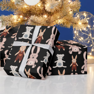 Papel De Presente Padrão de Brinquedos de Gato de Urso Negro Bonito