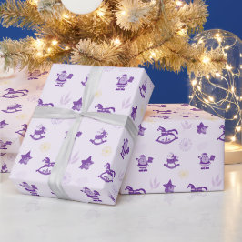 Papel De Presente Padrão de Brinquedos de Natal Roxo Vintage