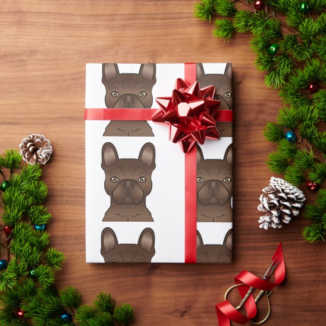 Papel De Presente Padrão de Bulldog Francês de Chocolate (Presente de Natal)