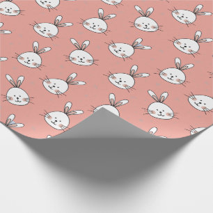 Papel De Presente Padrão de Bunnies Bonitos em Rosa Esbranquiçado