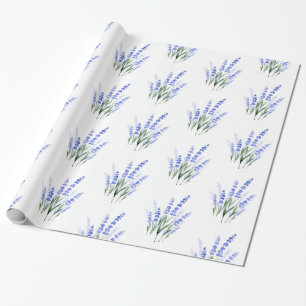 Papel De Presente Padrão de Buquê de Lavanda de Aquarela
