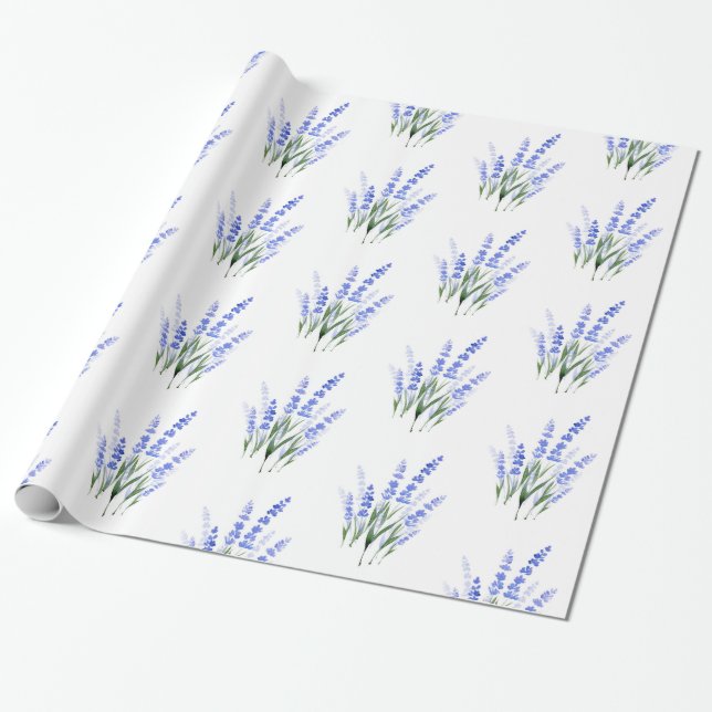 Papel De Presente Padrão de Buquê de Lavanda de Aquarela (Desenrolado)