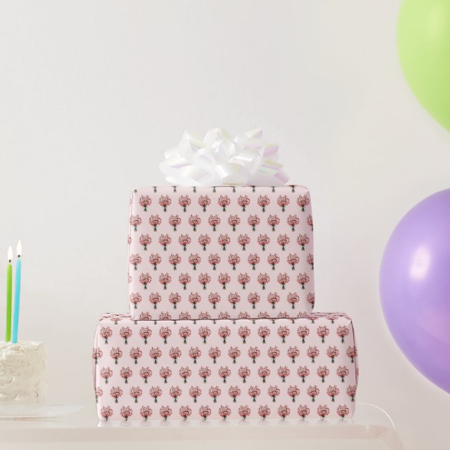Papel De Presente Padrão de Buquê Sakura Flor de Cerejeira em Blush (Presentes para festas)