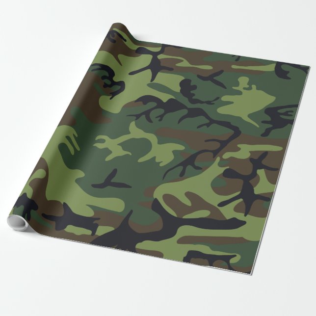 Papel De Presente Padrão de Caça à Camo Militar Florestal Verde (Desenrolado)