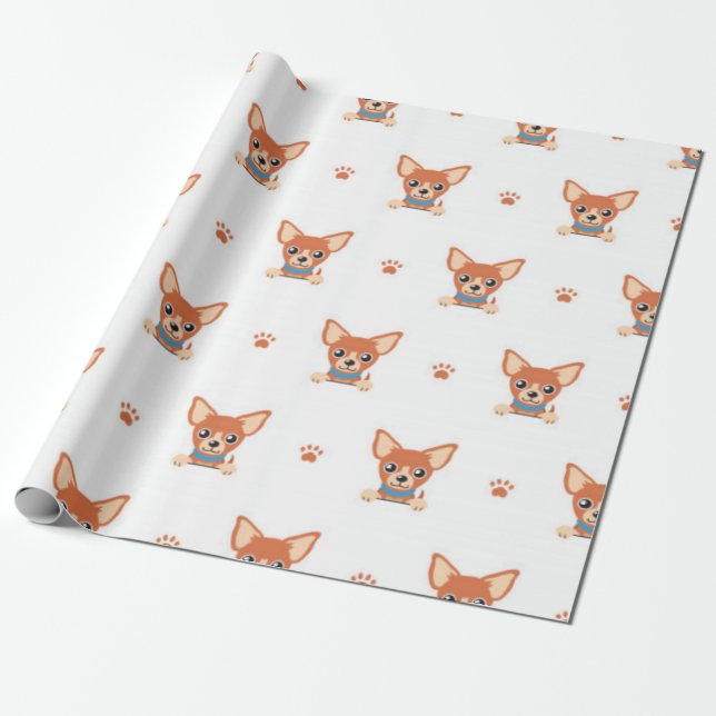 Papel De Presente Padrão de Cachorro Brown Chihuahua (Desenrolado)