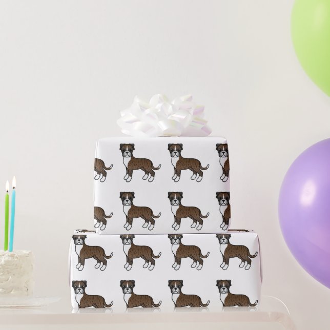 Papel De Presente Padrão de Cachorro Cartoon Fofo Boxer Listrado (Presentes para festas)