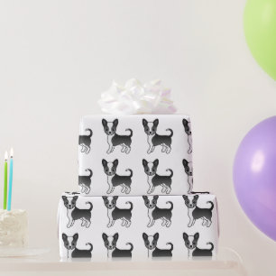 Papel De Presente Padrão De Cachorro Chihuahua, Casaco Negra E Branc