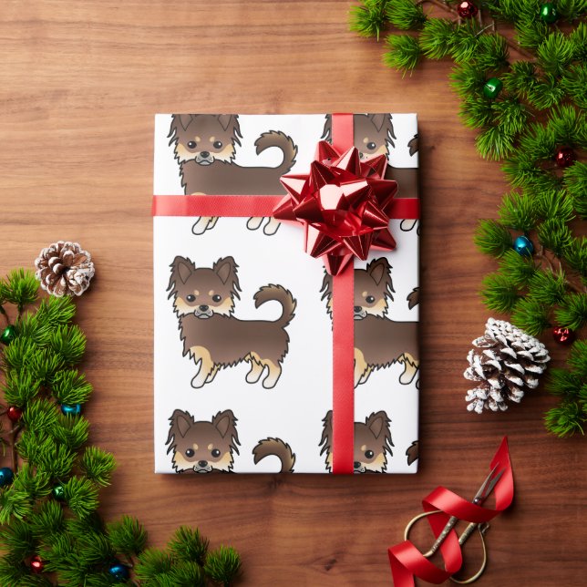 Papel De Presente Padrão de cachorro Chihuahua com casaco longo de c (Presente de Natal)