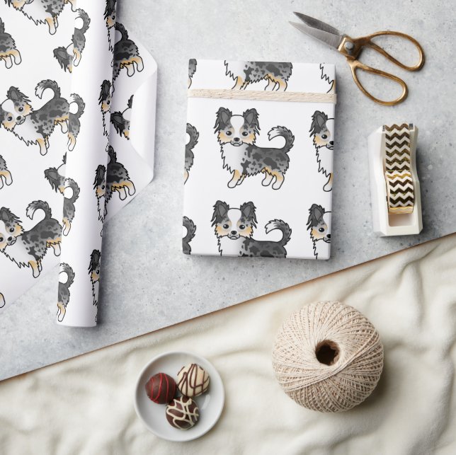 Papel De Presente Padrão de cachorro Chihuahua de pelo longo Blue Me (Artesanato)