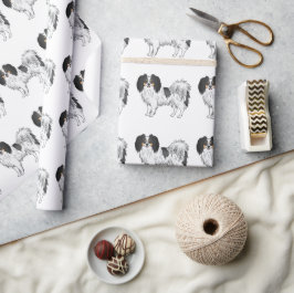 Papel De Presente Padrão de Cachorro da Raça Phalène Tricolor Feliz