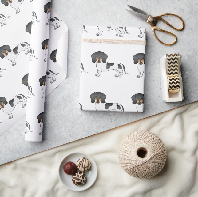 Papel De Presente Padrão de cachorro Dachshund de pelo curto preto e (Artesanato)