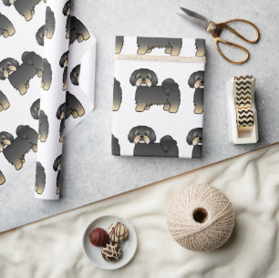 Papel De Presente Padrão De Cachorro De Cartoon De Lhasa Apso, Preto