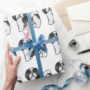 Papel De Presente Padrão De Cachorro De Cartoon Em Branco E Negro