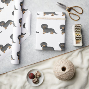 Papel De Presente Padrão de Cachorro de Dachshund de Cabelo Longo P