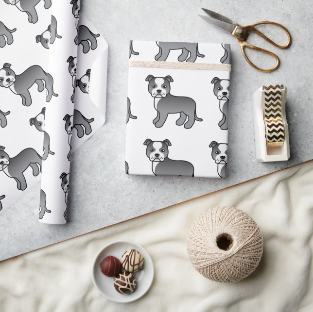 Papel De Presente Padrão de Cachorro de Desenho Animado Fofo Staffie (Artesanato)