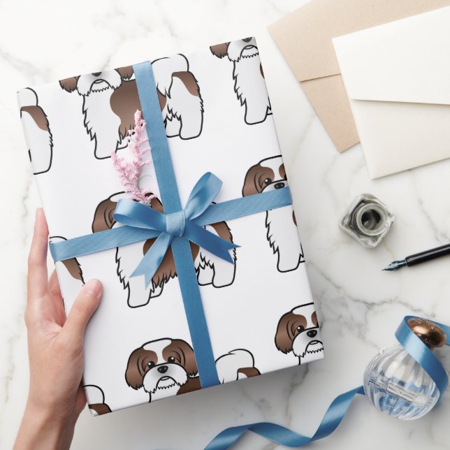 Papel De Presente Padrão de cachorro de desenho animado Shih Tzu fíg (Presentear)