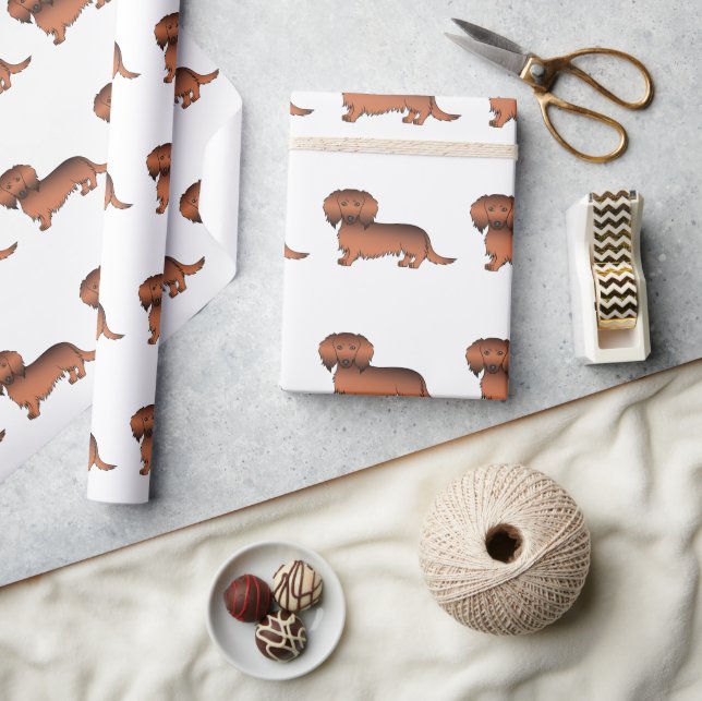 Papel De Presente Padrão de Cachorro de Desenho Dachshund de Pelo Lo (Artesanato)