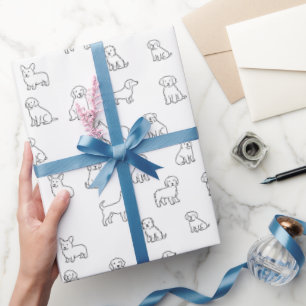 Papel De Presente Padrão de Cachorro Desenhado à Mão Preto e Branco