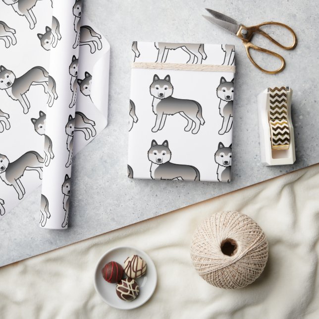 Papel De Presente Padrão de Cachorro Fofo do Husky Siberiano Cinza (Artesanato)