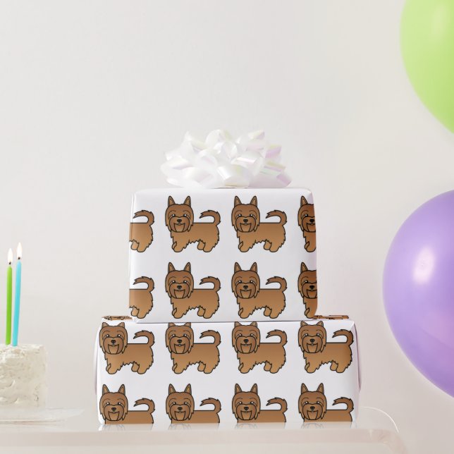 Papel De Presente Padrão de Cachorro Fofo Terrier Australiano Vermel (Presentes para festas)